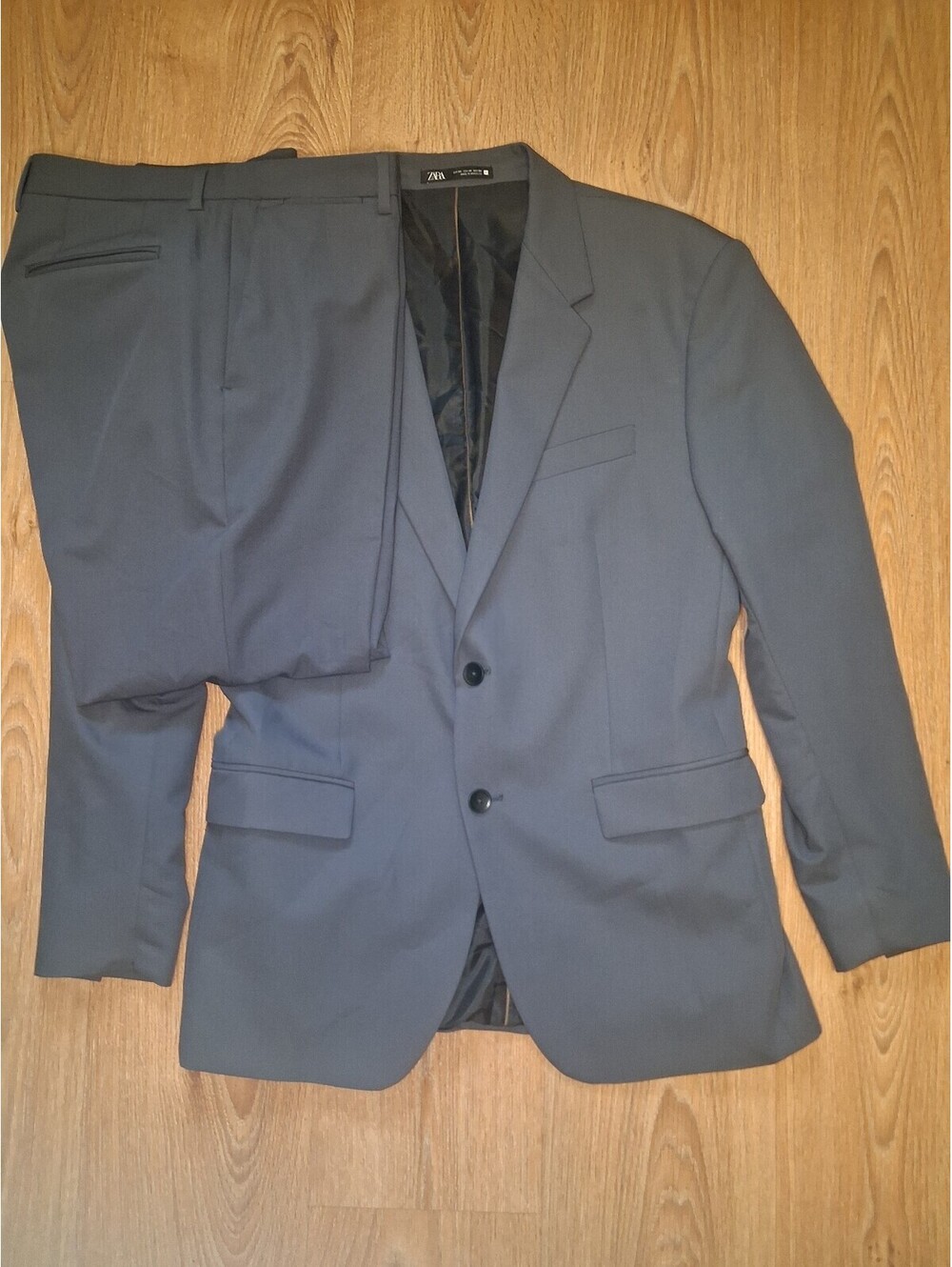 Zara 2 Piece Suit Mens 38S 32x28 Gray Slim Fit Stretch